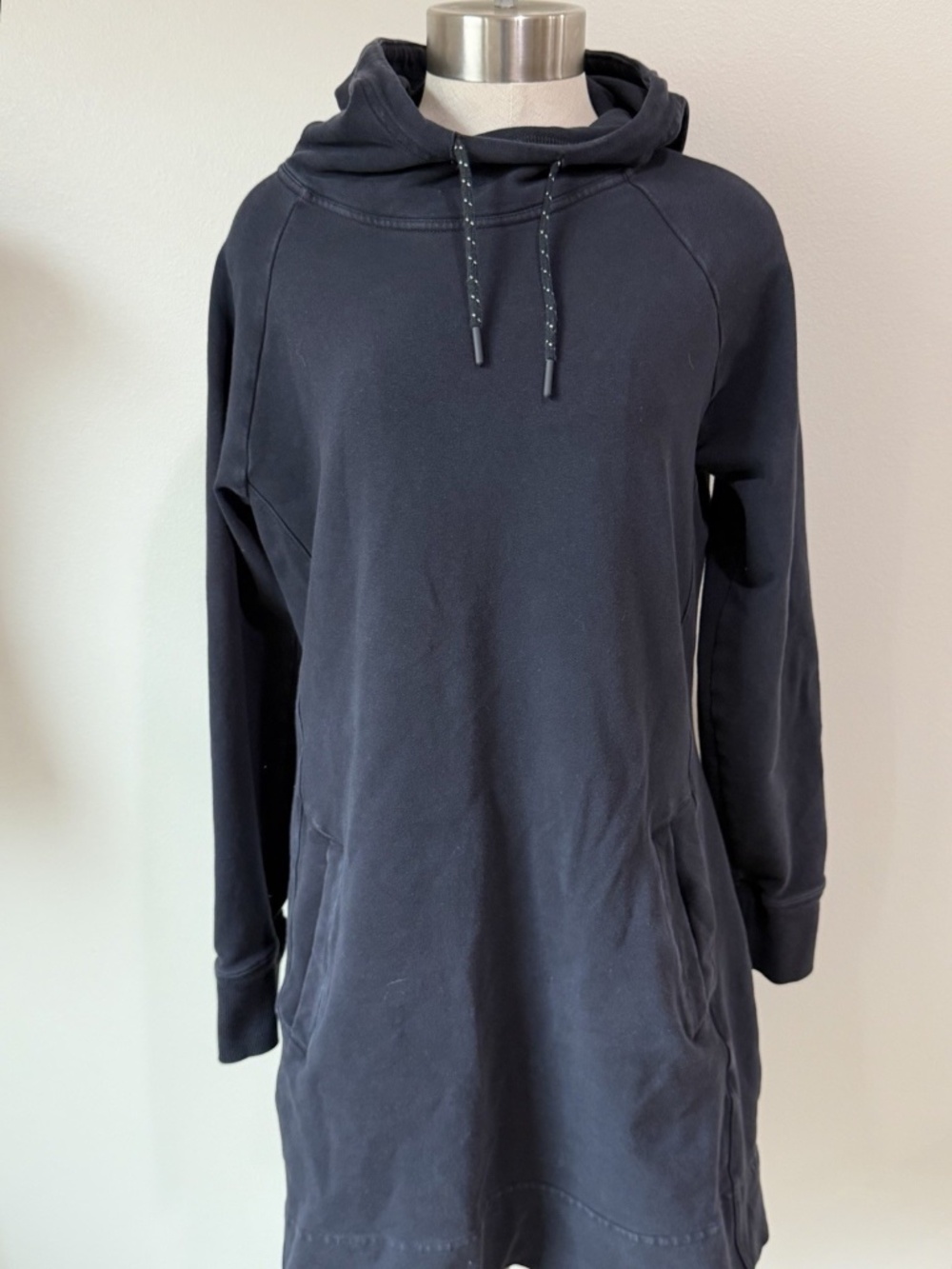 American Giant Womens Hoodie Dress Longline Funnel Neck Size L Black